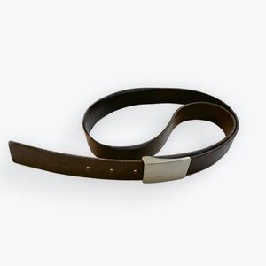 90s Eddie Bauer Brown Leather Belt Silver Buckle M/L